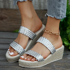 Women’s RetroWeave Wedge Slide Sandals – Braided Platform Summer Slippers