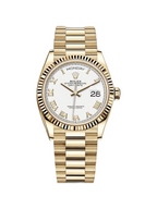 Rolex Day-Date "President" 36mm Yellow Gold White Roman Dial Women Watch - 128238