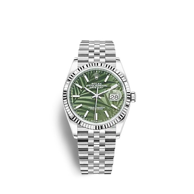 Rolex Datejust 41 mm Palm Dial Green Oystersteel and 18k White Gold