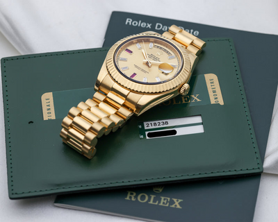 Day-Date II 218238 Full Set Factory Ruby Baguette Dial