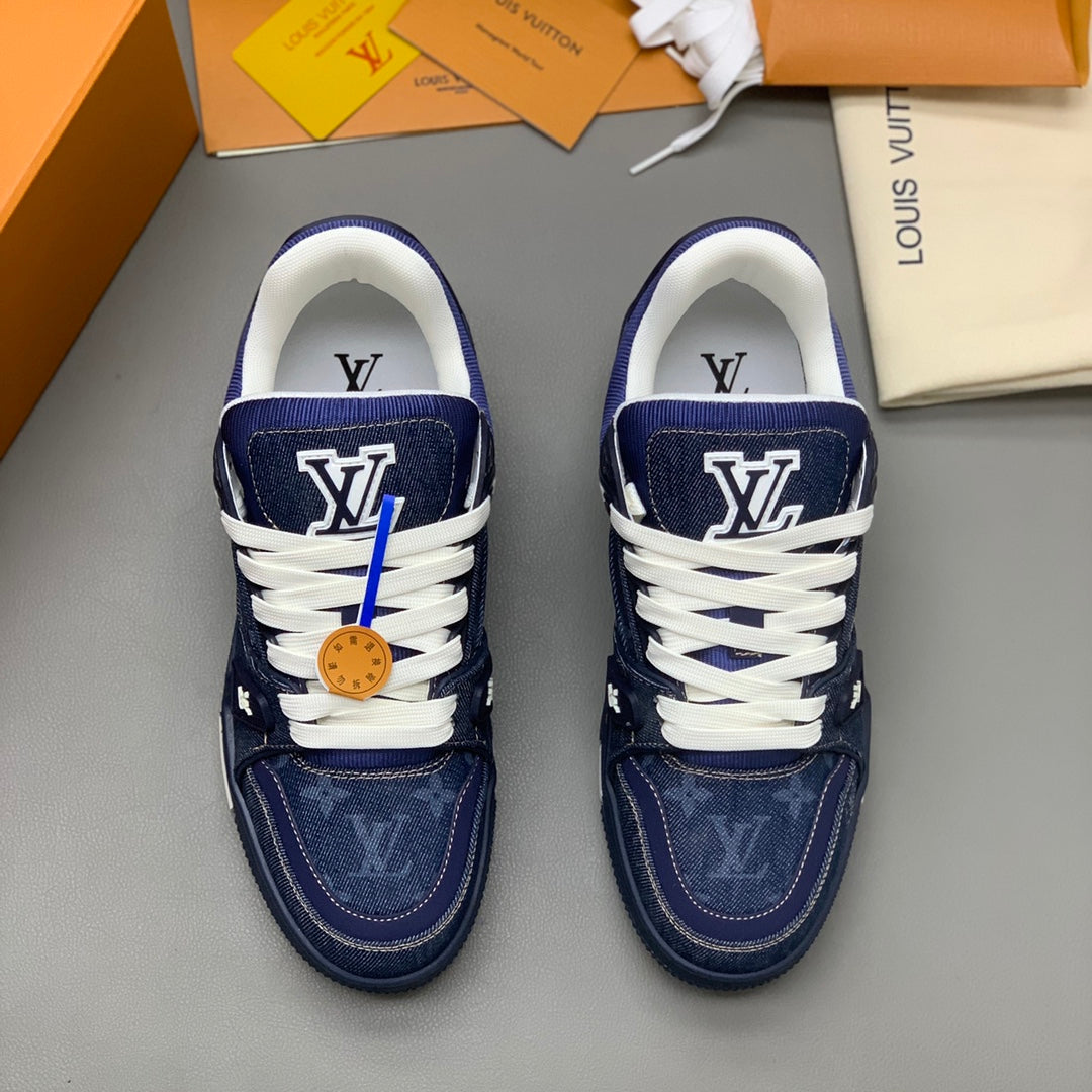 LV Trainer Sneaker Rubber signatures Navy Blue Monogram denim