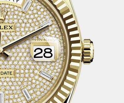 Day-Date Yellow Gold Pavé Dial Fluted Bezel