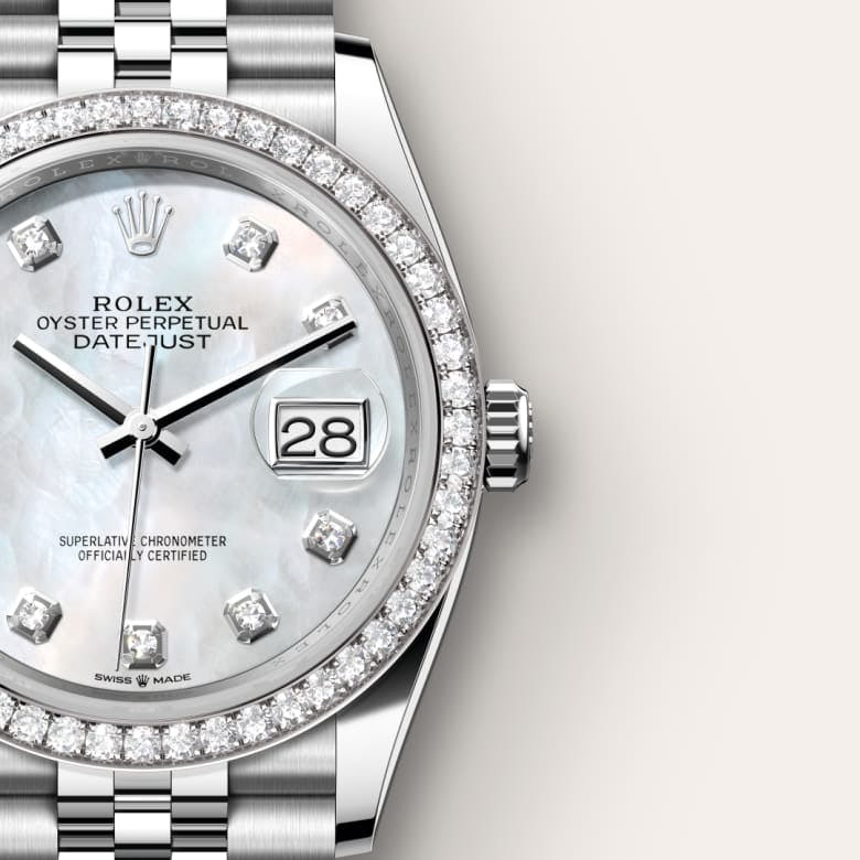 Datejust 36 Oyster, 36 mm, Oystersteel, white gold and diamonds
