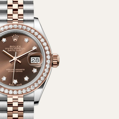 Lady-Datejust Oyster, 28 mm, Oystersteel, Everose gold and diamonds