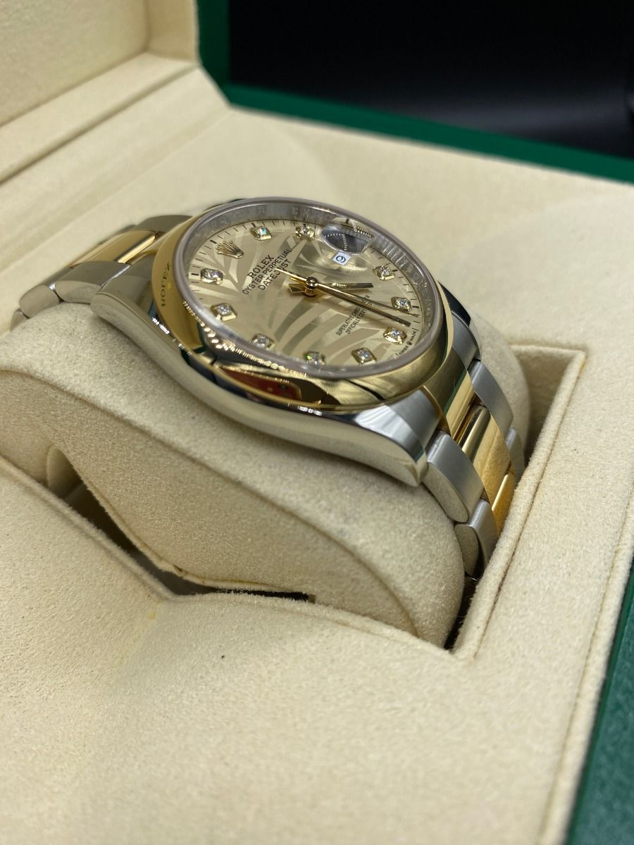RLX Datejust 36mm 126203 Golden Palm Dial Domed Bezel Oyster Bracelet