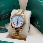 Rolex Day-Date "President" 36mm Yellow Gold White Roman Dial Women Watch - 128238