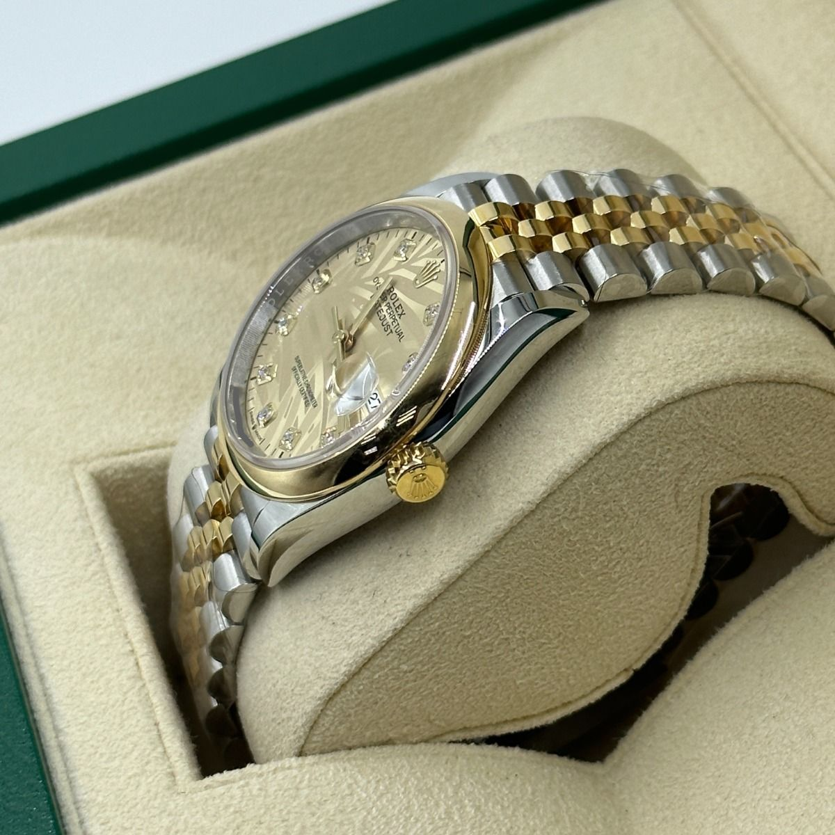 RLX Datejust 36mm 126203 Golden Palm Dial Domed Bezel Oyster Bracelet