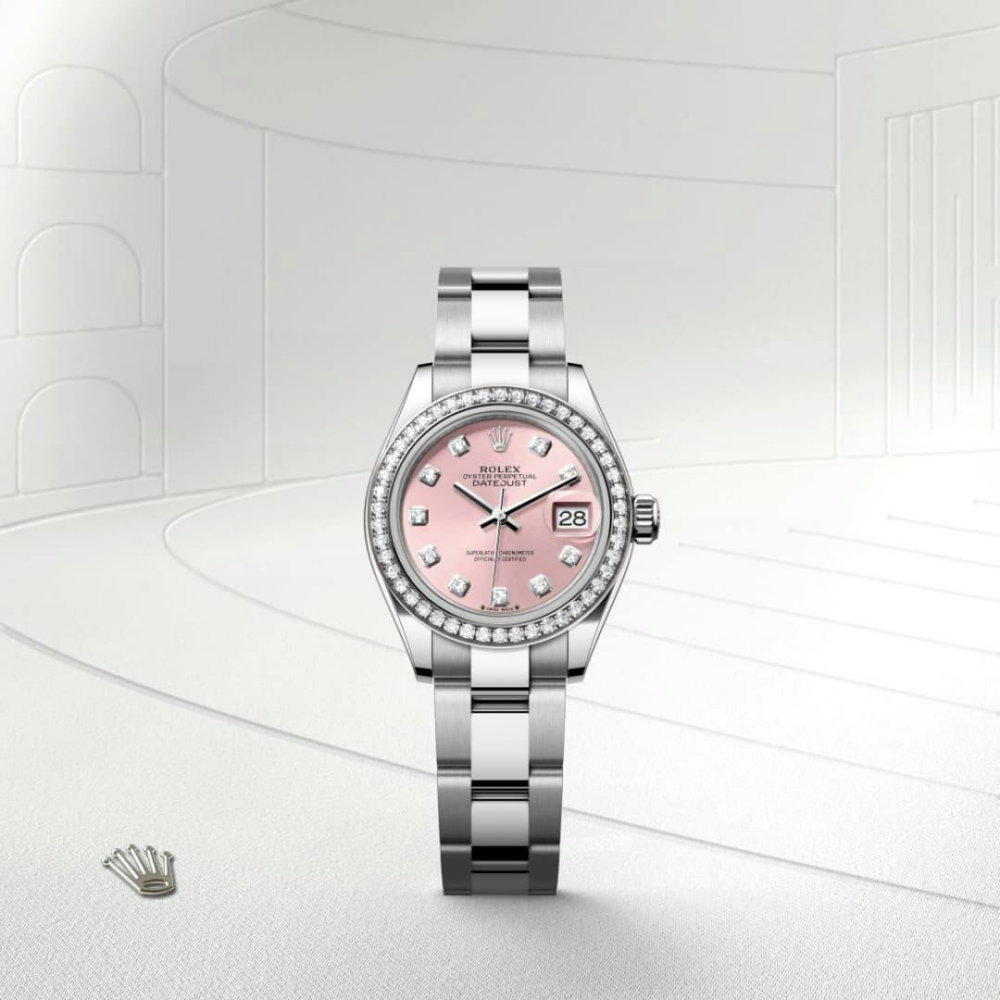 Lady-Datejust Oyster, 28 mm, Oystersteel, white gold and diamonds