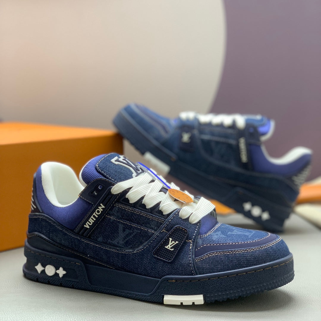 LV Trainer Sneaker Rubber signatures Navy Blue Monogram denim
