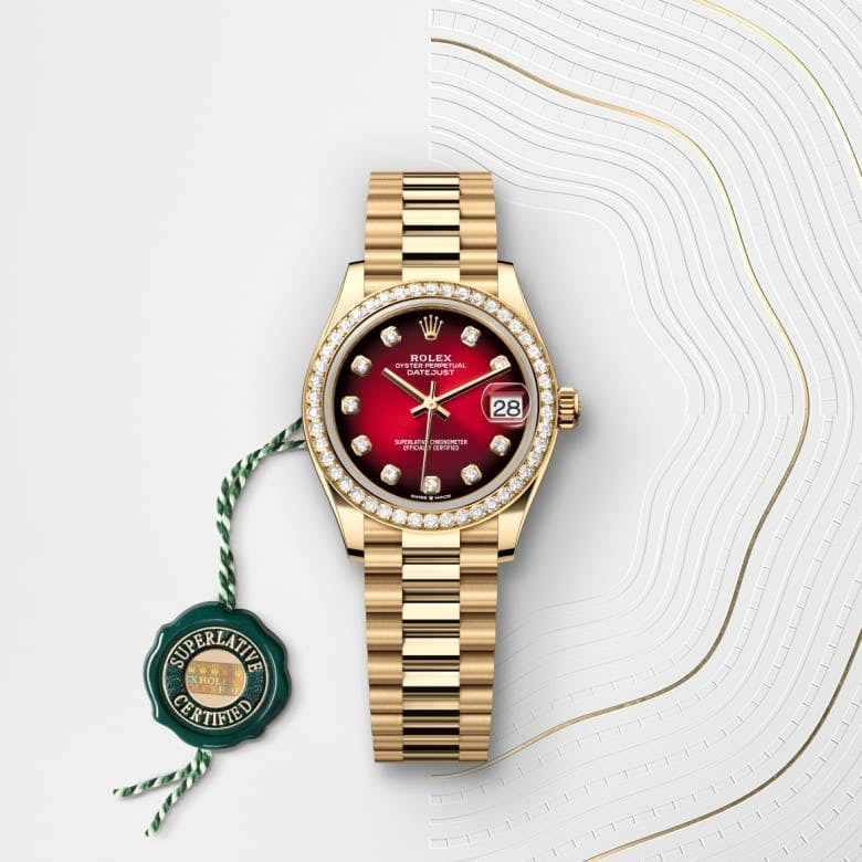 Rolex Datejust 31 Oyster, 31 mm, yellow gold and diamonds