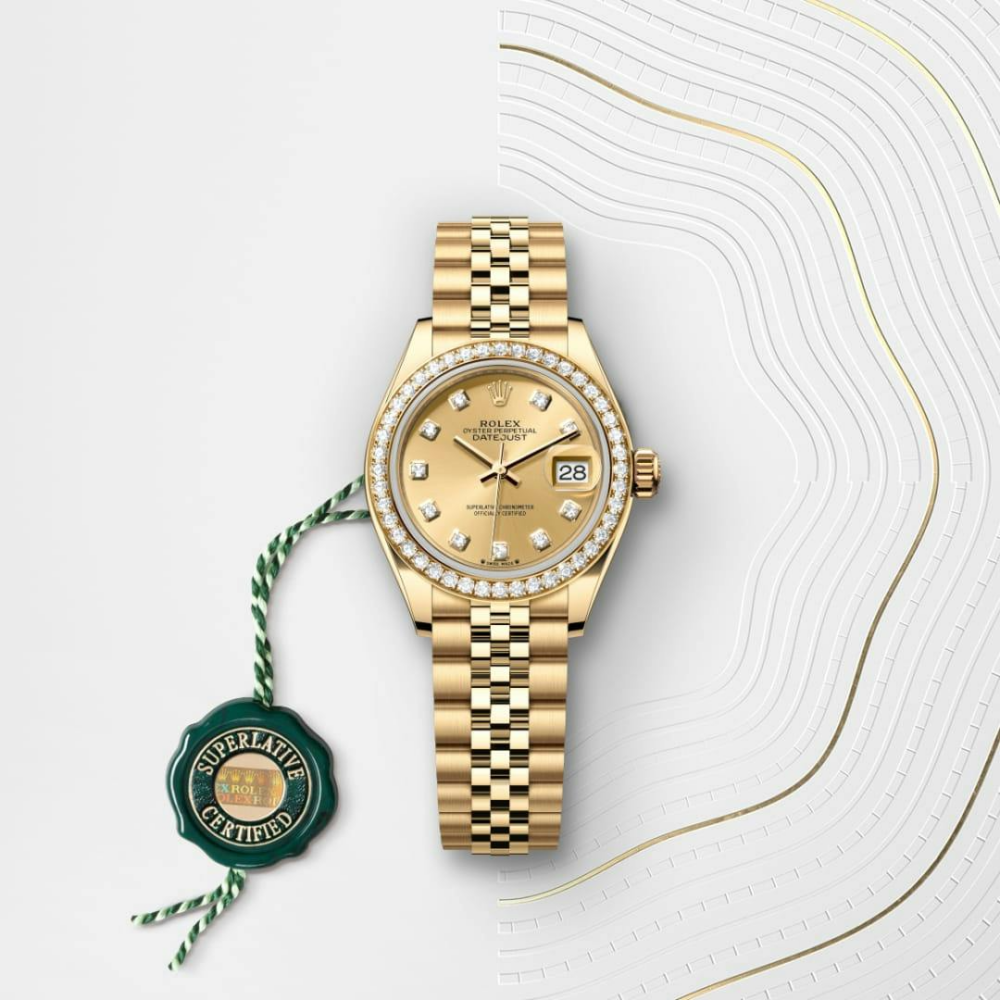 Lady-Datejust Oyster, 28 mm, yellow gold and diamond