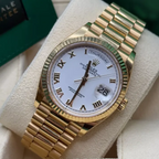 Rolex Day-Date "President" 36mm Yellow Gold White Roman Dial Women Watch - 128238