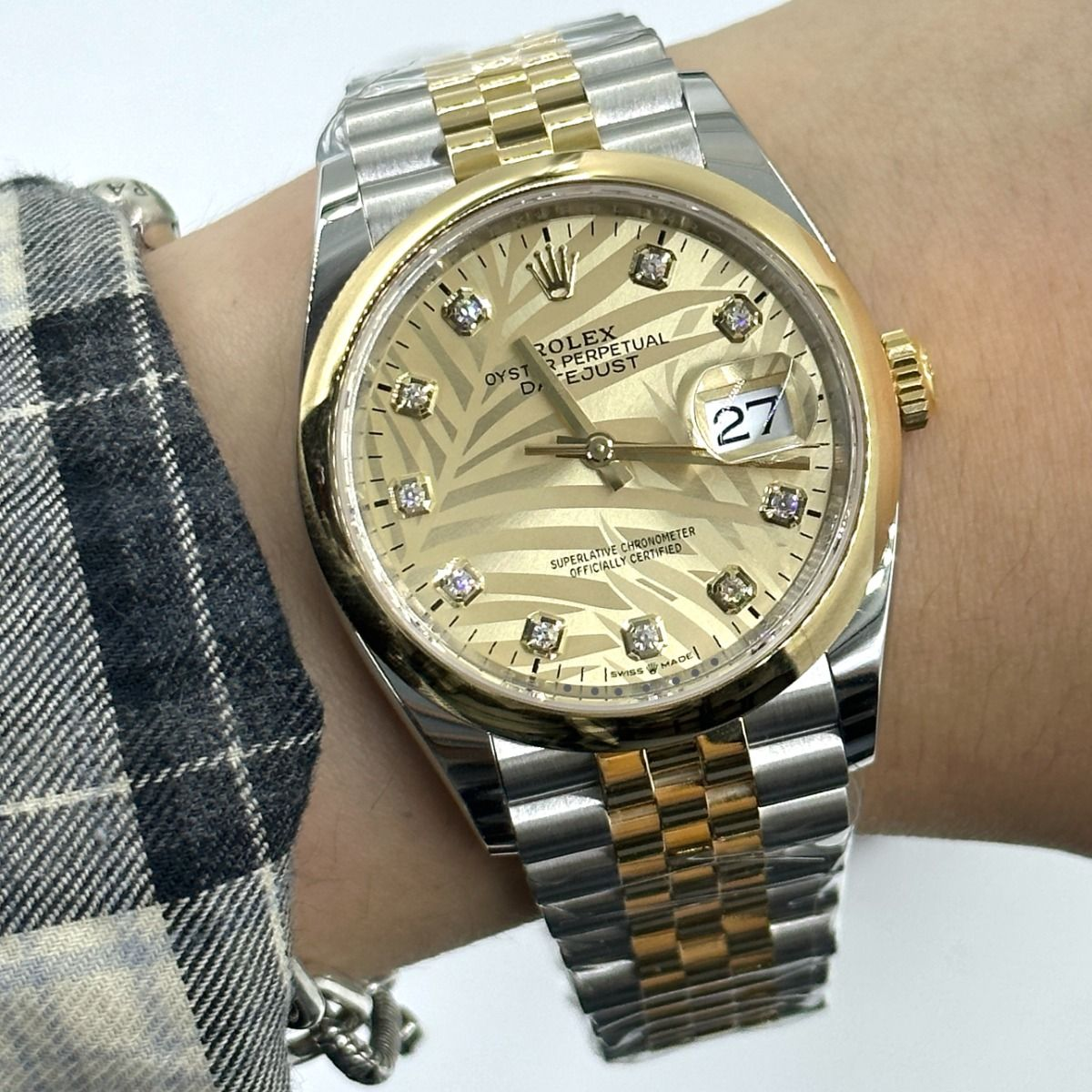 RLX Datejust 36mm 126203 Golden Palm Dial Domed Bezel Oyster Bracelet