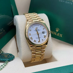 Rolex Day-Date "President" 36mm Yellow Gold White Roman Dial Women Watch - 128238