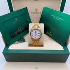 Rolex Day-Date "President" 36mm Yellow Gold White Roman Dial Women Watch - 128238
