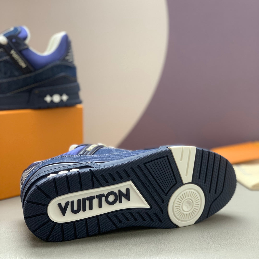 LV Trainer Sneaker Rubber signatures Navy Blue Monogram denim